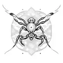 Combine the elements of a scorpion, a crab, and the sun and moon in a celestial-themed black-grey tattoo tattoo design idea