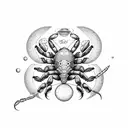 Combine the elements of a scorpion, a crab, and the sun and moon in a celestial-themed black-grey tattoo tattoo design idea