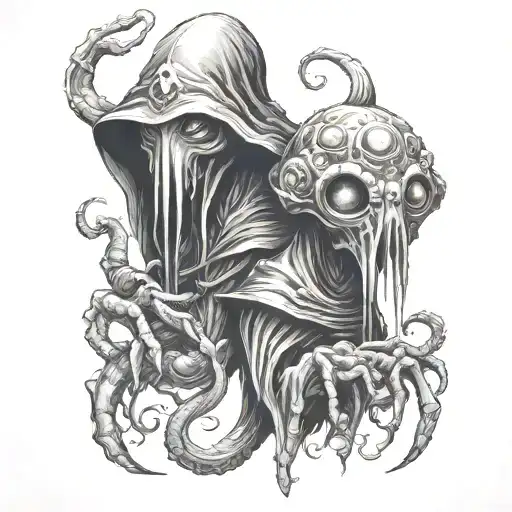 mindflayer and beholder from dungeons and dragons tattoo design idea