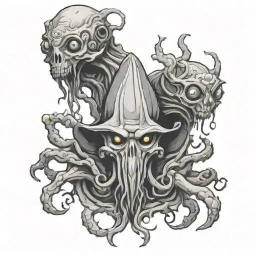 mindflayer and beholder from dungeons and dragons tattoo design idea