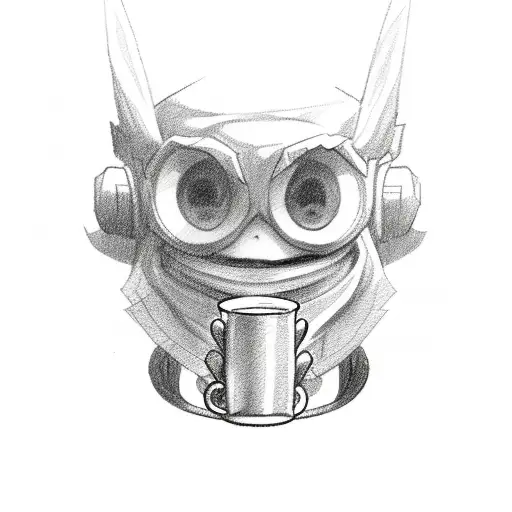 A detailed sketch of a character from Ragnarok Online holding a coffee mug tattoo design idea