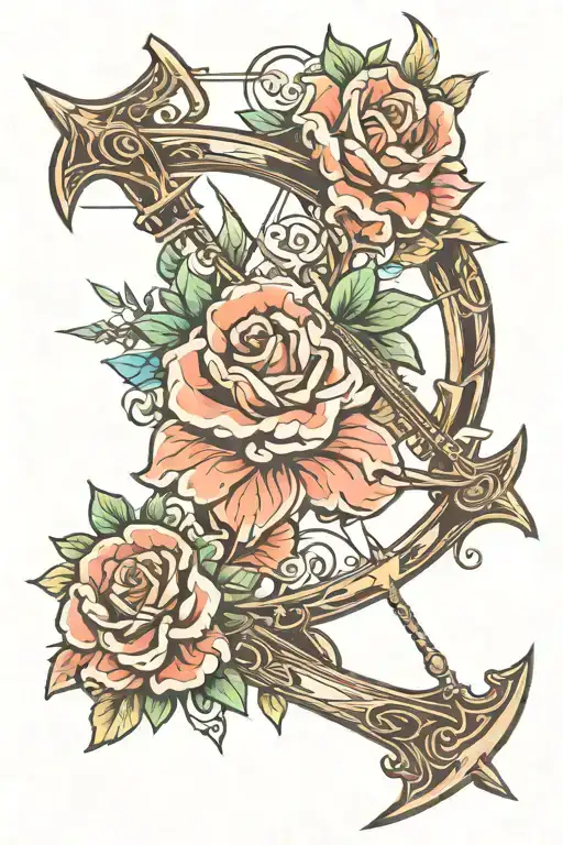 bow and arrow weapon tattoo design idea