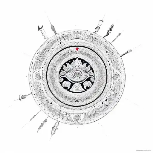 Navagraha with colours and Weaponry tattoo design idea