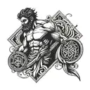 hephaestus with geometric background black and white tattoo design idea