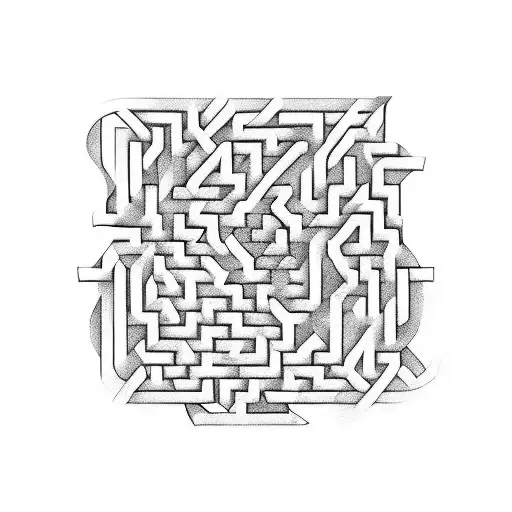a man is trapped inside a maze but the maze is actually just a long snake tattoo design idea