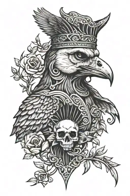 skull raven cat tattoo design idea