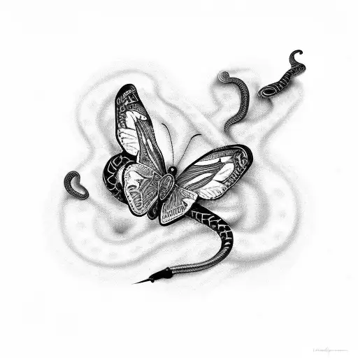 butterflies and snakes tattoo design idea