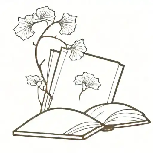 book with ginkgo plant  tattoo design idea