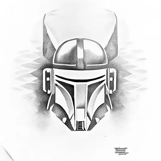 A fierce and determined warrior wearing a Mandalorian helmet, with the quote 'What stands in the way becomes the way' incorporated into the design tattoo design idea