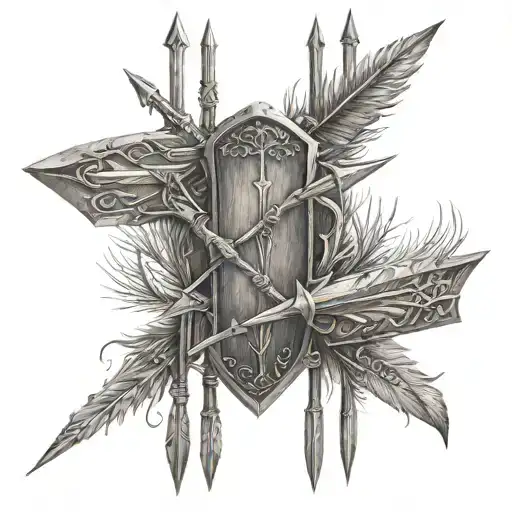 Gondor quiver with three arrows. In each arrow's feathers is written "Azaiah", "Hunter" and "Ayla". tattoo design idea