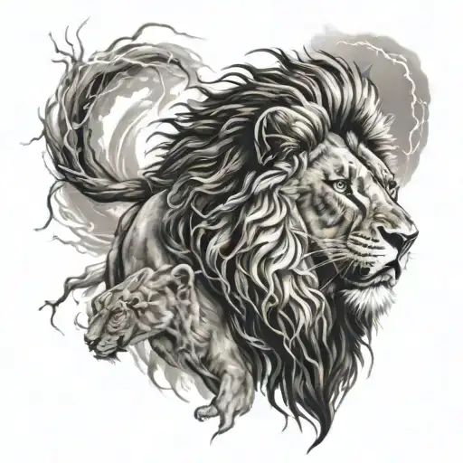 lion pride and lightning storm tattoo design idea