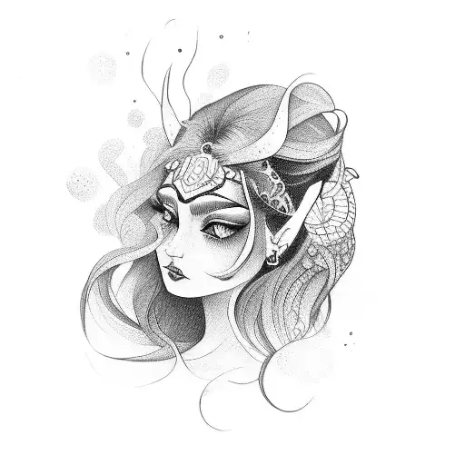 Outlines of a girl tattoo design idea