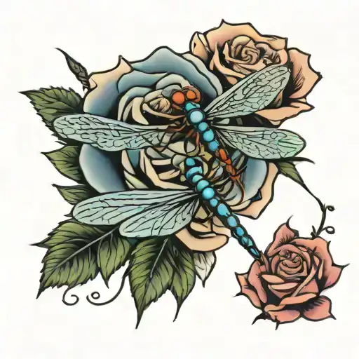 rose and dragonfly  tattoo design idea