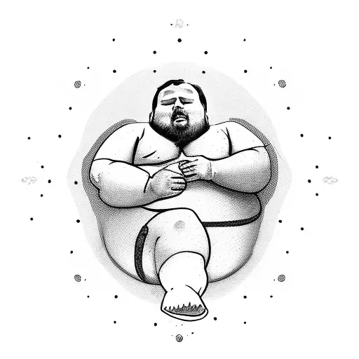 sleepying chubby man in briefs floating up away tattoo design idea