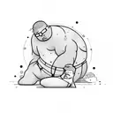 sleepying chubby man in briefs floating up away tattoo design idea