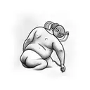 sleepying chubby man in briefs floating up away tattoo design idea