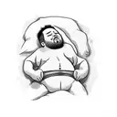 sleepying chubby man in briefs floating up away tattoo design idea