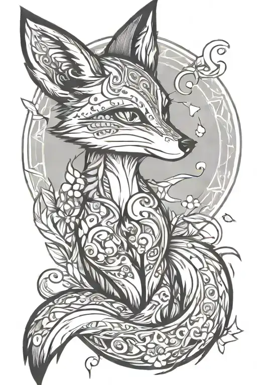 slender vixen cartoon fox long tail seductive tattoo design idea