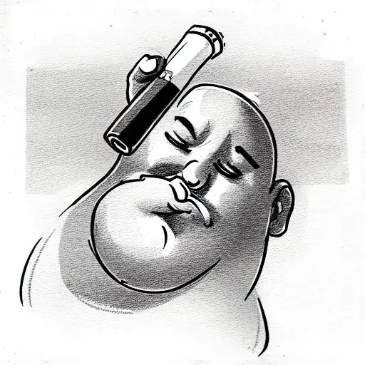 a fat man smoking a ciggarette tattoo design idea