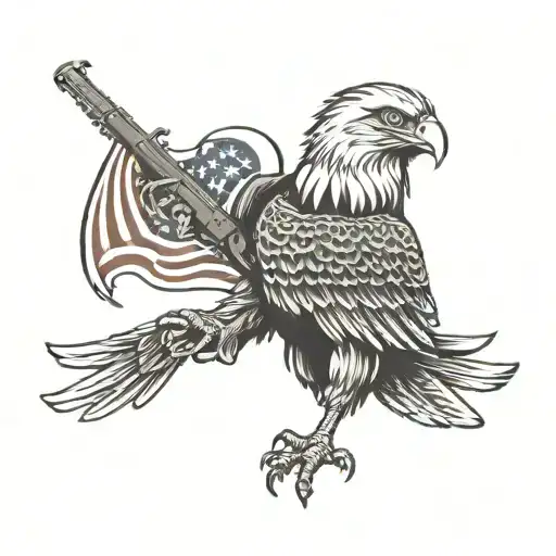 eagle with American flag and rifle and boots for soldier memorial  tattoo design idea