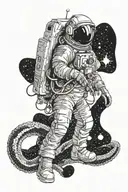 metal music + python programing language + space and astronaut  tattoo design idea