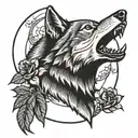 rose wolf howling at the moon tattoo design idea