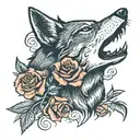 rose wolf howling at the moon tattoo design idea