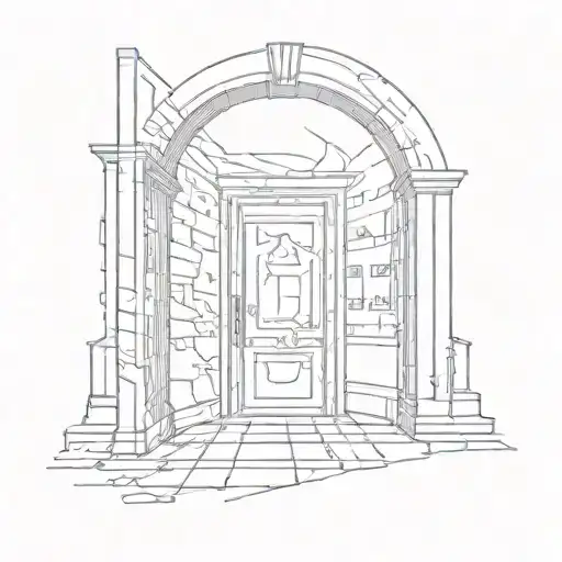 doorway to future, no background. half open.  tattoo design idea
