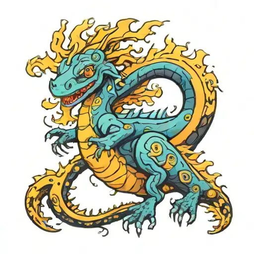 fire salamander dragon volcano tree growing tattoo design idea