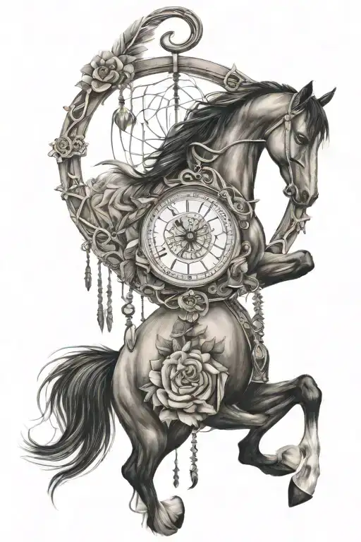 equine jack roses music notes horse shoe dream catcher tattoo design idea