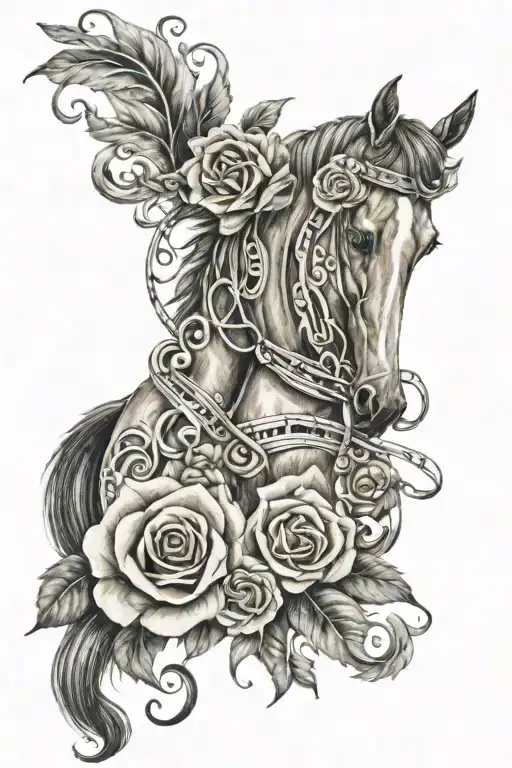 equine jack roses music notes horse shoe laces wrapped tattoo design idea