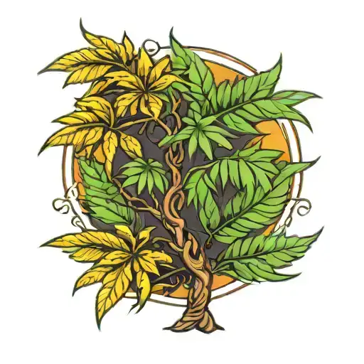 palm tree cannabis leaf intertwined tattoo design idea