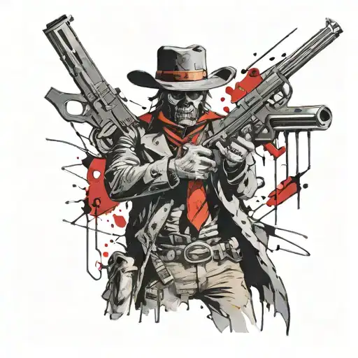 undead cowboy facing left with a revolver tattoo design idea