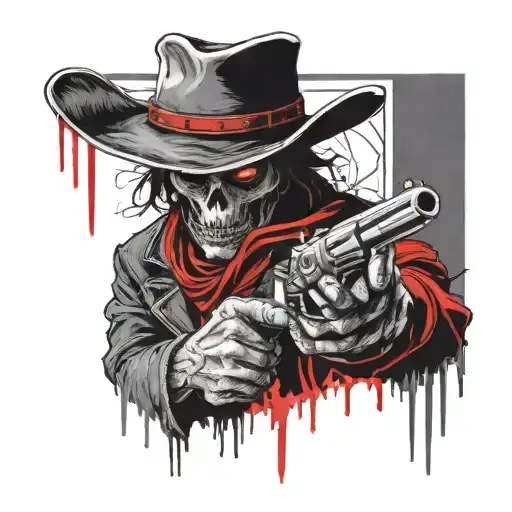 undead cowboy with a revolver facing left tattoo design idea