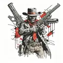 undead cowboy facing left with a revolver tattoo design idea