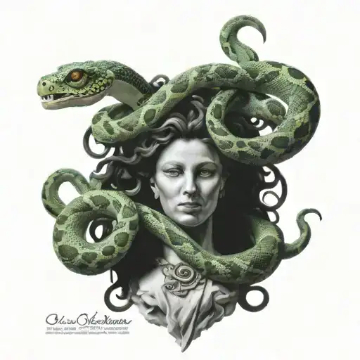 Medusa 16 snakes, marble satue tattoo design idea