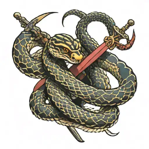 snake with dagger through it tattoo design idea