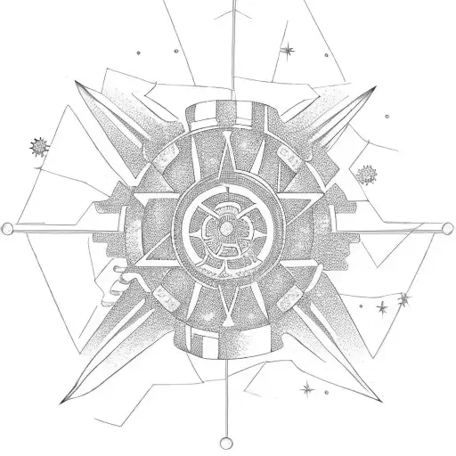 star guiding a path with gears as trees tattoo design idea