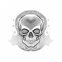 A blackwork tattoo of a skull wearing a traditional Japanese kabuki mask tattoo design idea