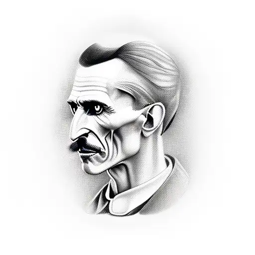 Bionic Nikola Tesla face tattoo design idea