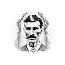Bionic Nikola Tesla face tattoo design idea