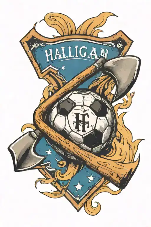 halligan, fire axe, soccer ball, 2 kids names written tattoo design idea