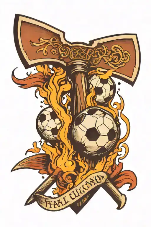 halligan, fire axe, soccer ball, 2  kids names tattoo design idea