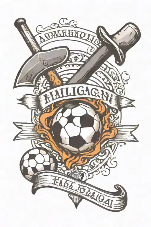 halligan, fire axe, soccer ball, 2  kids names tattoo design idea