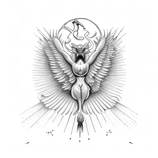 A captivating scene of a gemini bird, half phoenix and half willow tree, symbolizing the client's favorite things and passions tattoo design idea
