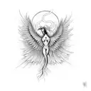 A captivating scene of a gemini bird, half phoenix and half willow tree, symbolizing the client's favorite things and passions tattoo design idea