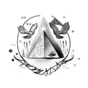 An enchanting tattoo of a gemini pyramid surrounded by birds and nature, representing the client's love for both ancient mysteries and the outdoors tattoo design idea