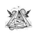 An enchanting tattoo of a gemini pyramid surrounded by birds and nature, representing the client's love for both ancient mysteries and the outdoors tattoo design idea