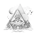 An enchanting tattoo of a gemini pyramid surrounded by birds and nature, representing the client's love for both ancient mysteries and the outdoors tattoo design idea