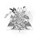An enchanting tattoo of a gemini pyramid surrounded by birds and nature, representing the client's love for both ancient mysteries and the outdoors tattoo design idea